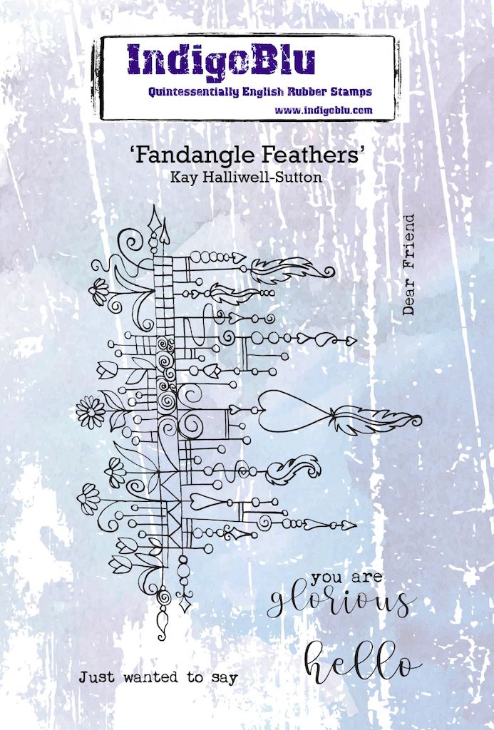 Fandangle Feathers A6 Red Rubber Stamp by Kay Halliwell-Sutton